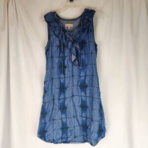 Philosophy Dress Sleeveless Chambray Indigo Blue Tie Dye Pockets Ruffles Summer‎
